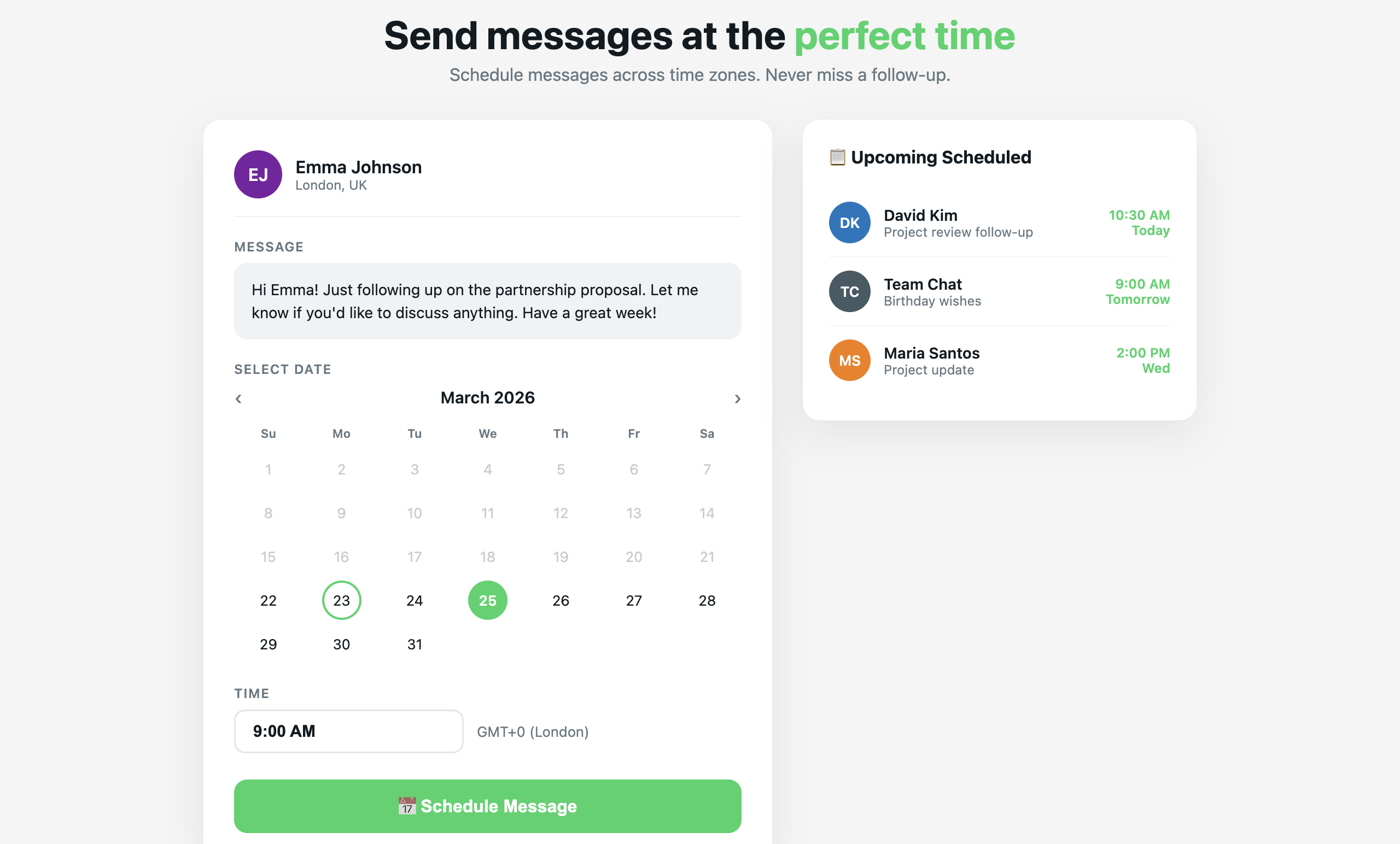 Schedule WhatsApp messages with date and time picker